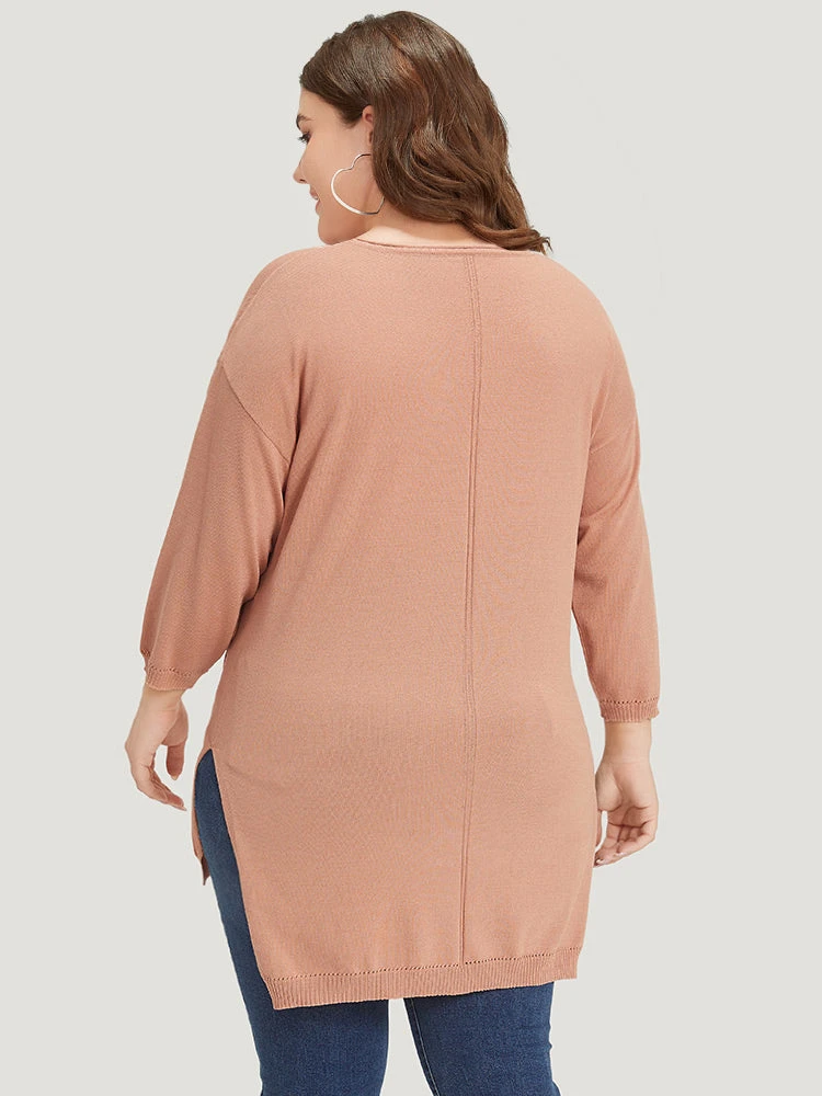 Solid Patched Pocket Split Side High Low Hem Pullover 4 Solid Patched Pocket Split Side High Low Hem Pullover - Image 2