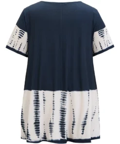 Tie Dye Patchwork Round Neck Pocket T-shirt -Clothing Shop 265850435 po