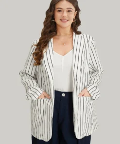 Striped Pocket Gathered Lapel Collar Blazer -Clothing Shop 266480216 cj