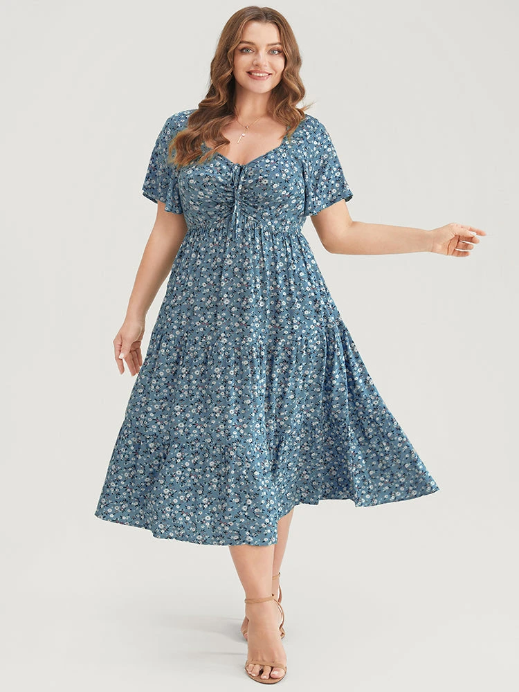 Ditsy Floral Drawstring Ruched Pocket Ruffle Tiered Dress 11 Ditsy Floral Drawstring Ruched Pocket Ruffle Tiered Dress - Image 9