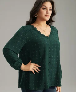 Plisse Eyelet Lace Elastic Cuffs Blouse -Clothing Shop 266703525 it