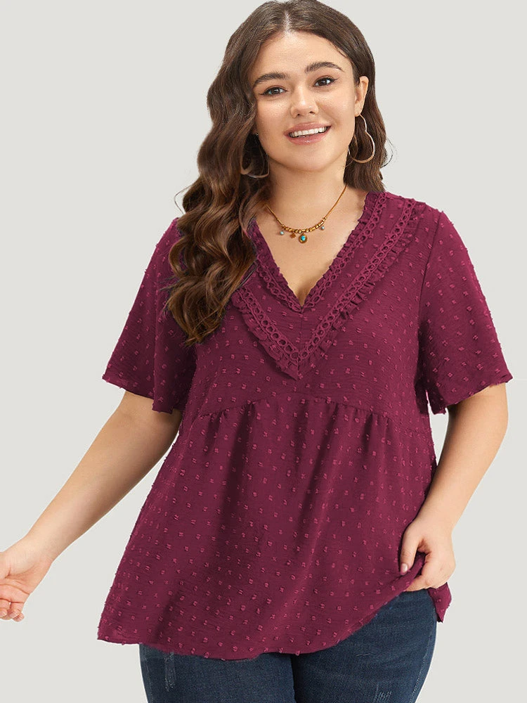 Polka Dot Frill Trim V Neck Flutter Blouse 17 Polka Dot Frill Trim V Neck Flutter Blouse - Image 15