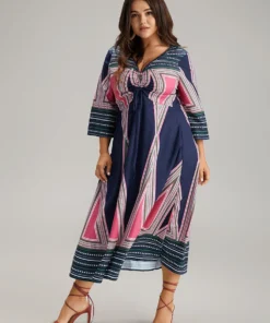 Bandana Geometric Print Drawstring Ruched Dress -Clothing Shop 267471963 at