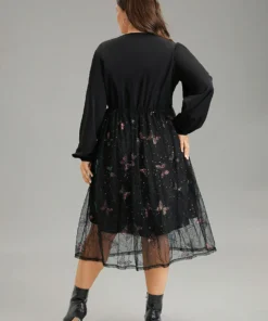Butterfly Patchwork Lace Mesh Wrap Sequin Dress -Clothing Shop 267740181 lc