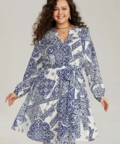 Bandana Print Notched Belted Dress