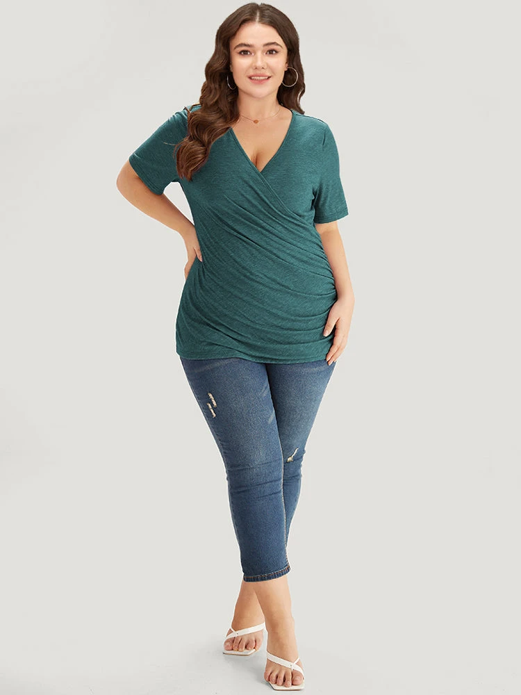 Solid Heather Overlap Collar Gathered T-shirt 13 Solid Heather Overlap Collar Gathered T-shirt - Image 11