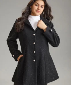 Plain Sequin Button Through Plicated Detail Coat -Clothing Shop 268900276 pd