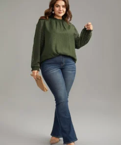 Plain Patchwork Mesh Shirred Frill Trim Blouse -Clothing Shop 268995069 fy