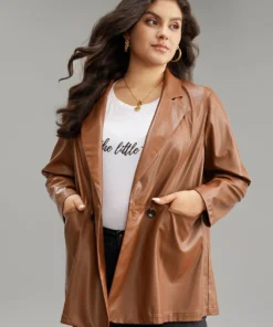 Anti-Wrinkle Lapel Collar Pocket Button Up Blazer -Clothing Shop 26974335 ey