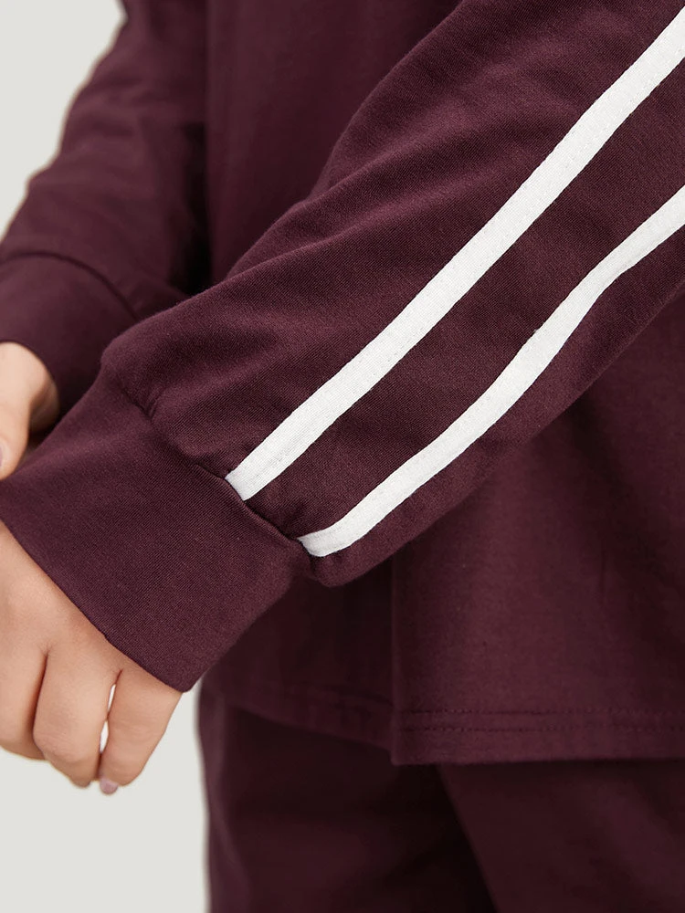 Striped Patchwork Crew Neck Sleep Top 8 Striped Patchwork Crew Neck Sleep Top - Image 6