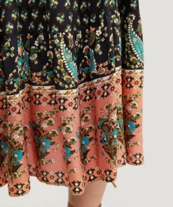 Bandana Print Wrap Shirred Batwing Sleeve Dress -Clothing Shop 270236577 wg