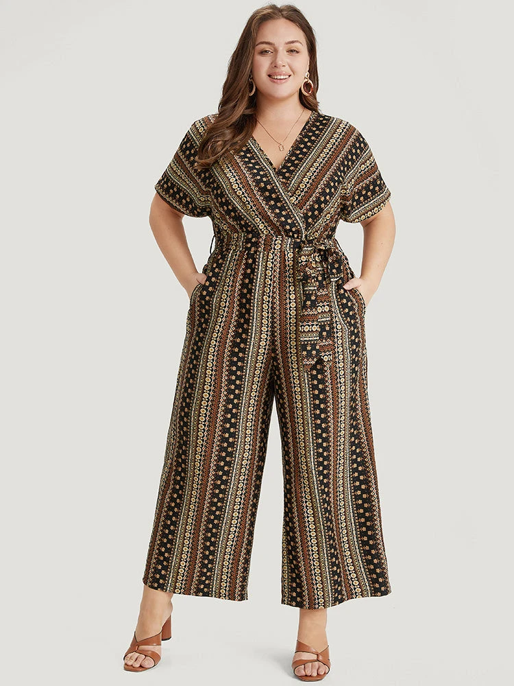 Bandana Print Surplice Neck Belted Ruffle Sleeve Jumpsuit 3 Bandana Print Surplice Neck Belted Ruffle Sleeve Jumpsuit