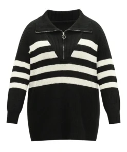 Striped Zipper Lapel Collar Drop Shoulder Pullover -Clothing Shop 271048750 ha 509896ae db60 4317 b443 3da4bb0c4e94