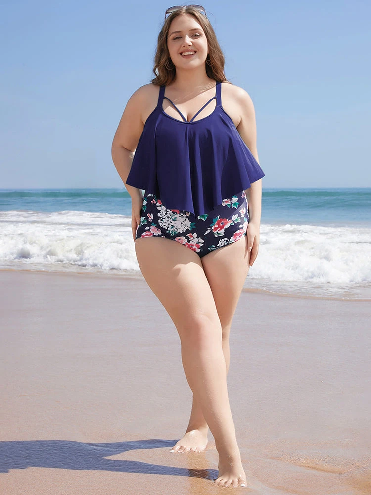 Floral Patchwork Asymmetrical Ruffles Sculpt Waist One Piece Swimsuit 18 Floral Patchwork Asymmetrical Ruffles Sculpt Waist One Piece Swimsuit - Image 16