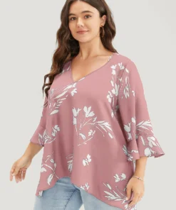 Floral Asymmetrical Hem Ruffle Trim Flounce Sleeve Blouse -Clothing Shop 272190481 jx bc742f4a a66a 4f18 804c 1050a3bd4619