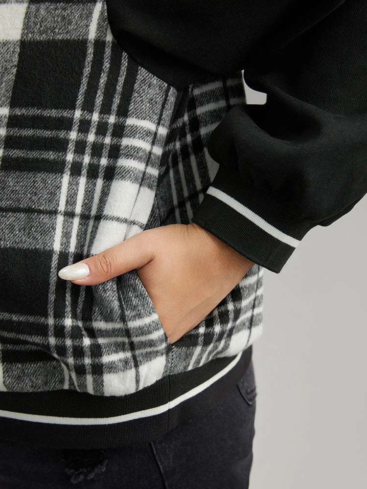 Plaid Button Through Pocket Baseball Collar Bomber Jacket 10 Plaid Button Through Pocket Baseball Collar Bomber Jacket - Image 8