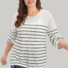 Striped Split Side Lightweight Elastic Cuffs Pullover 2 Striped Split Side Lightweight Elastic Cuffs Pullover -Clothing Shop 272468075 we