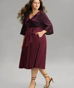 Silhouette Floral Print Belted Patchwork Velvet Dress -Clothing Shop 273162149 ak 9e2a6f79 3452 4963 824b be23354f434b