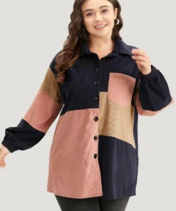 Colorblock Contrast Patchwork Pocket Button Through Jacket