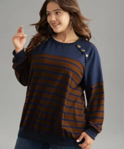 Striped Patchwork Button Detail Sweatshirt -Clothing Shop 273500477 cl e8cb0d27 cbc4 45de b4c0 d9db79ff4f5b
