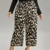 Leopard Elastic Waist Ties Wide Leg Pants -Clothing Shop 273658726 zz