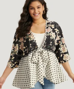 UltraCool Floral Print Knotted Stitch Patchwork Kimono -Clothing Shop 274825776 wv