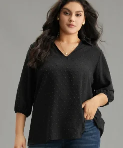 Plisse Polka Dot Elastic Cuffs Blouse