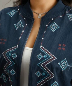 Corduroy Geo Embroidered Zipper Fly Jacket -Clothing Shop 275078010 bc