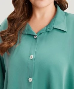 Plain Shirt Collar Asymmetrical Hem Bowknot Kimono -Clothing Shop 275384520 pg