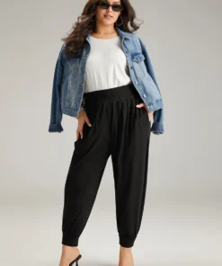 Solid Shirred Pocket Harem Sweatpants -Clothing Shop 275474493 ac