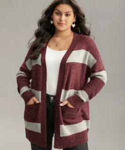 Colorblock Patched Pocket Open Front Cardigan