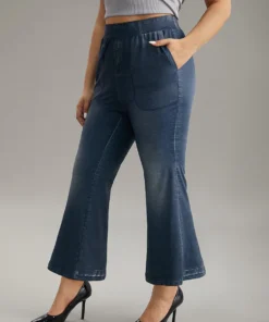 Denim Effect Prin Elastic Waist Flare Leg Leggings 12 Denim Effect Prin Elastic Waist Flare Leg Leggings -Clothing Shop 275912597 bg