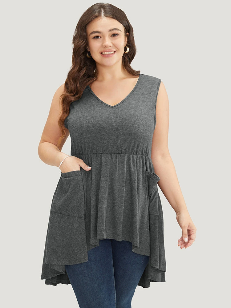 Plain Ruffle Pocket High Low Hem Tank Top 4 Plain Ruffle Pocket High Low Hem Tank Top - Image 2