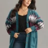 Geometric Button Through Pocket Cardigan 1 Geometric Button Through Pocket Cardigan -Clothing Shop 276730772 yl