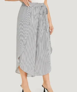 Striped Print Belted Wrap Hem Loose Pants -Clothing Shop 277096665 oz 3402f15c 842b 40e1 a2bf e281ab3aade0