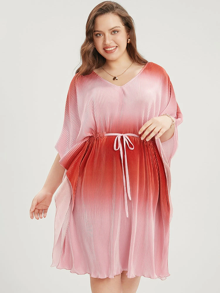 Ombre Print V Neck Drawstring Cover Up 4 Ombre Print V Neck Drawstring Cover Up - Image 2