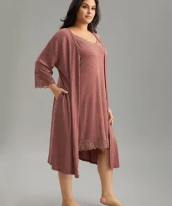 Solid Guipure Lace Pocket Open Front Loungewear -Clothing Shop 277571592 vo