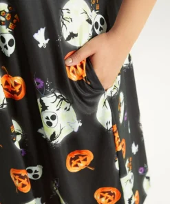 Halloween Graphic Round Neck Sleep Midi Dress -Clothing Shop 278278047 oa