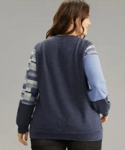 Geometric Colorblock Contrast Crew Neck Sweatshirt -Clothing Shop 278463270 ye