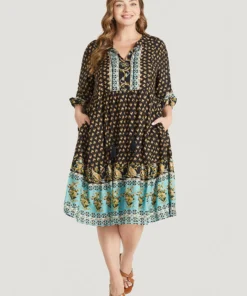 Bandana Tassels Lantern Sleeve Ruffle Pocket Keyhole Neck Dress -Clothing Shop 278607092 br 74b69068 0716 4547 aef4 aa7bf6435bad