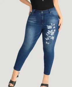 Floral Print Very Stretchy Dark Wash Jeans
