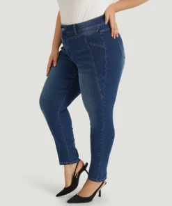 Solid Very Stretchy Patchwork High Rise Jeans -Clothing Shop 27978552 gc