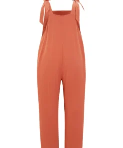 Solid Pleated Detail Pocket Knotted Shoulder Overall Jumpsuit -Clothing Shop 27 67cab8b3 fe71 4ec3 9f68 c679cf3d1afa
