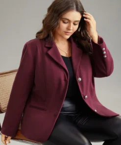 Solid Button Fly Pocket Suit Collar Blazer -Clothing Shop 280398960 qd