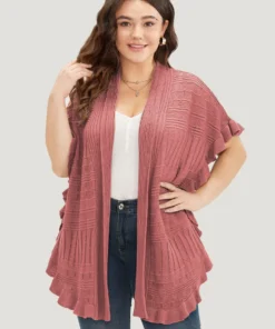 Anti-Pilling Plain Ruffles Split Hem Dolman Sleeve Cardigan -Clothing Shop 280549842 yt