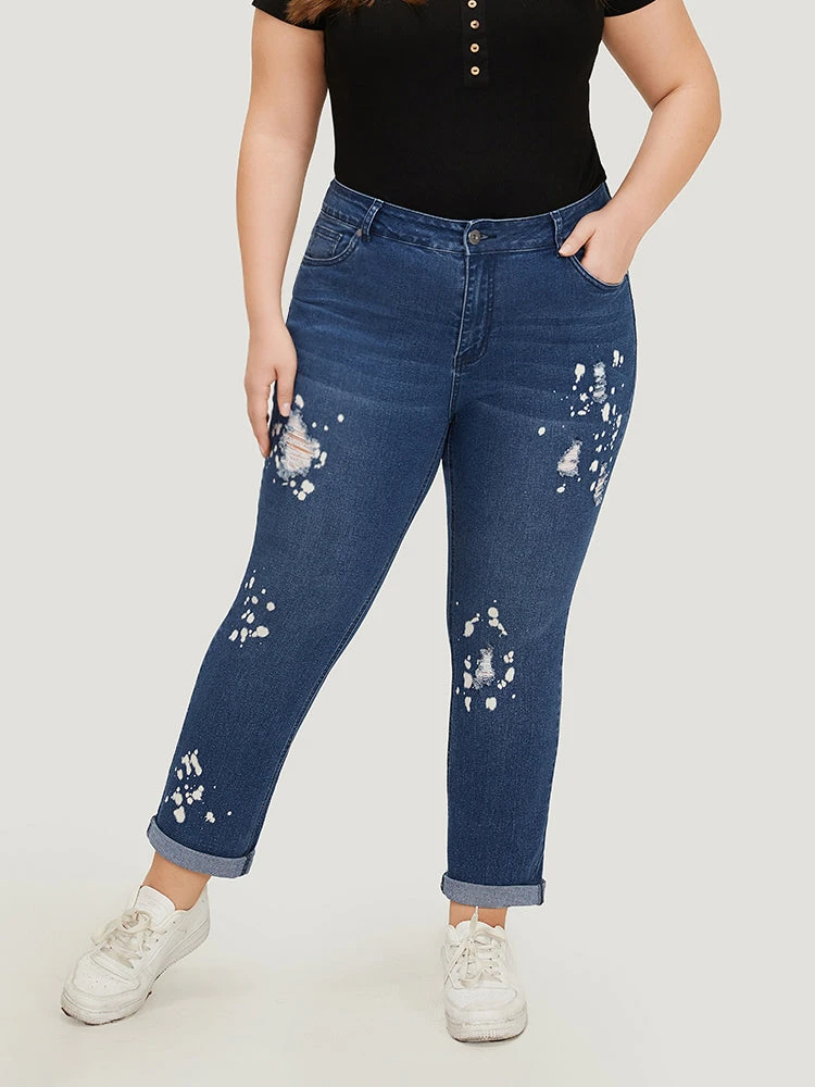 Paint Splatter Roll Distressed Medium Wash Jeans 3 Paint Splatter Roll Distressed Medium Wash Jeans