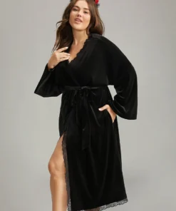 Guipure Lace Belted Open Front Robe -Clothing Shop 280962554 mj