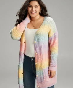 Ombre Cable Knit Patched Pocket Cardigan 19 Ombre Cable Knit Patched Pocket Cardigan -Clothing Shop 28141025 sy