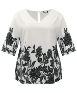 Boho Print V Neck Cut Out Blouse -Clothing Shop 281480317 uf