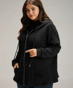 Plain Textured Zipper Hooded Sweatshirt -Clothing Shop 281689977 tn 405ee08b 94dc 4ebc b32d e97c6b0fd21f